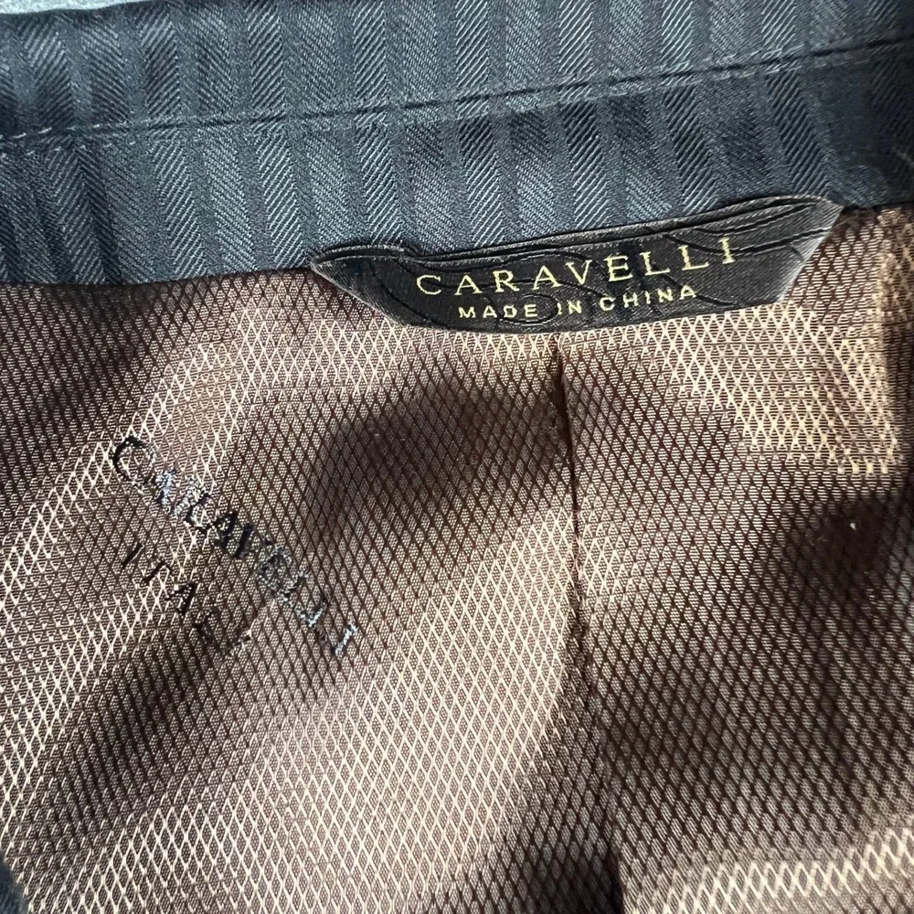 Caravelli Italy Mens 46R Black Pinstripe 3 Button Suit Jacket Blazer